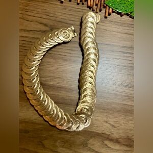 Vtg. Belt Women's Lg-2X -Bohemian Hammered Gold Disc Stretch Retro Disco 80's